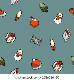 Winter color outline isometric pattern