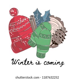 Winter Color Vector Illustration Set WINTER for Scrapbooking and Digital Print on Card and Photo Children’s Albums
