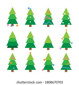 Winter colorful cartoon Christmas tree vector set