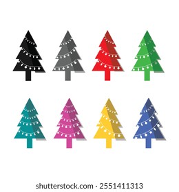 Winter colorful cartoon Christmas trees vector set. Collection of Christmas trees.
