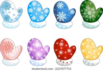 Vientos coloridos con un patrón de copos de nieve sobre fondo transparente. Clipart. EPS gráfica vectorial.
