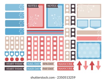 Winter colorful weekly planner stickers set with berry branch silhouette for agenda, notebook, diary. A5 format. 