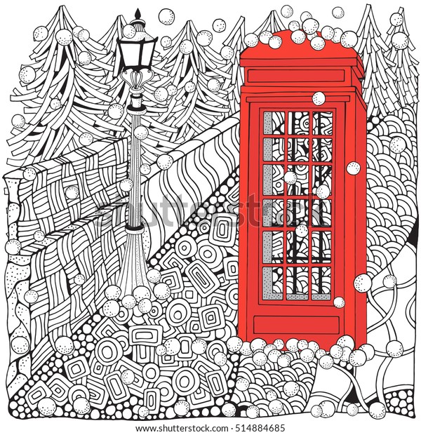 Winter Coloring Book Phone Booth Door Stock Vector Royalty Free