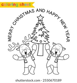 Winter Coloring page for adults and kids. Coloring worksheet page. Educational printable coloring worksheet. 