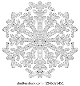 Winter coloring page with anti stress snowflake