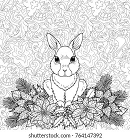 Winter Coloring Page with Rabbit