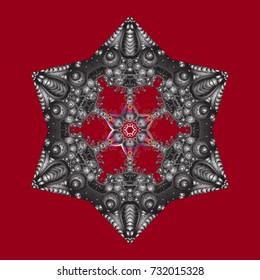 Winter coloring pages for adult art therapy. Template for cover, poster, t-shirt or tattoo. Vector illustration. Hand drawn antistress snowflake.