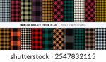 Winter Colors Buffalo Check Plaid and Gingham Vector Patterns. Fall Winter 2024-20225 New York Fashion Week Forecast. Lumberjack Flannel Shirt Fabric Textures. Repeating Pattern Tile Swatches Included