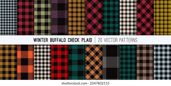 Winter Colors Buffalo Check Plaid and Gingham Vector Patterns. Fall Winter 2024-20225 New York Fashion Week Forecast. Lumberjack Flannel Shirt Fabric Textures. Repeating Pattern Tile Swatches Included