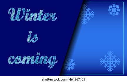 Winter is coming background for advertisement. Seasonal card vector template with glitter effect and place for text. Horizontal image for Christmas sale, winter backdrop,  promotion coupon or flyer