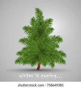Winter is coming. Christmas tree. Highly realistic illustration.