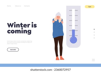 Winter is coming concept for landing page template offers tips and advices how to warm up when cold