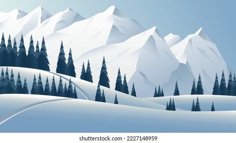 winter is coming. forest and mountain snow background. banner