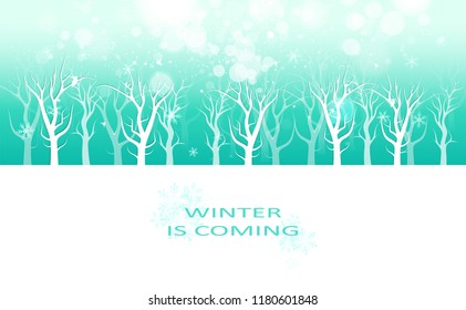 Winter is coming message, creative poster invitation card banner, snowflakes and stars scatter sparkle holiday season celebration christmas background vector illustration