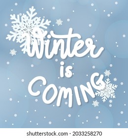 Winter is coming with snowflake  ,Winter design background for content online or web, banner and template, Simple cartoon flat style. illustration Vector EPS 10