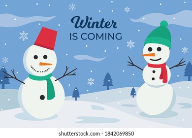 winter is coming. winter with snowman background. Christmas winter.