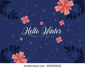 Winter is coming. Snowy night with firs, coniferous forest, light garlands, falling snow, Woodland landscape for winter and new year holidays. Holiday winter landscape. Christmas vector background.