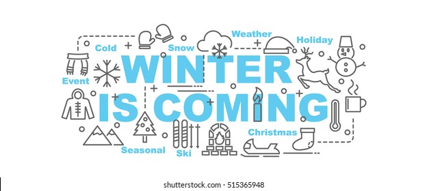 winter is coming vector banner design concept, flat style with thin line art 