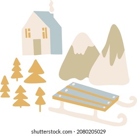 Composición invernal del clipart de Año Nuevo en colores pastel. Ilustración vectorial.