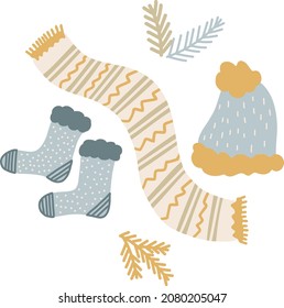 Winter composition of New Year's clipart in pastel colors. Vector illustration.