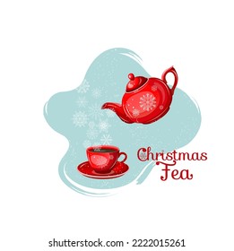 Winter composition teapot cup snowflakes. Isolate on a white background. Vector illustration.