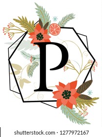 Winter concept alphabet, P