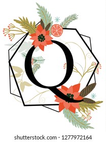 Winter concept alphabet, Q