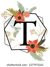 Winter concept alphabet, T