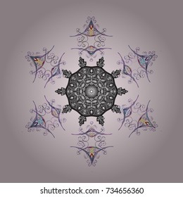 Winter concept. Flat lay. Winter pattern made of snowflake on neutral, gray and violet colors. Vector illustration.