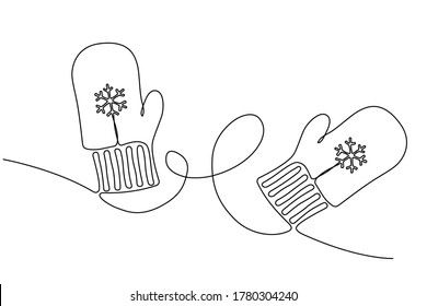 Winter concept with Mittens drawn one continuous line, editable strokes