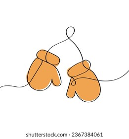 Winter concept with Mittens drawn one continuous line, editable strokes. Vector