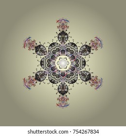 Winter concept. Winter pattern made of snowflake on beige, gray and neutral colors. Vector illustration. Flat lay.