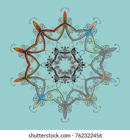 Winter concept. Winter pattern made of snowflake on blue, gray and brown colors. Vector illustration. Flat lay.