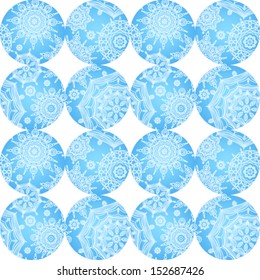 Winter concept seamless pattern of circles. Bright snowflakes background. It can be used for wallpaper, pattern fills, web page, surface textures.