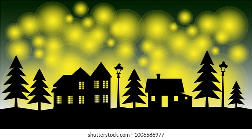 Winter concept of silhouettes of buildings. Vector illustration