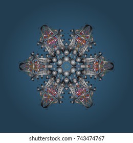 Winter concept. Vector illustration. Flat lay. Winter pattern made of snowflake on blue, gray and brown colors.