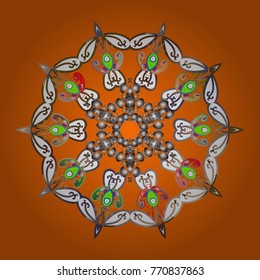 Winter concept. Vector illustration. Flat lay. Winter pattern made of snowflake on orange, white and gray colors.
