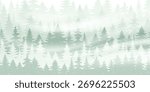 Winter coniferous forest, snowfall and blizzard, cartoon nature, vector illustration
