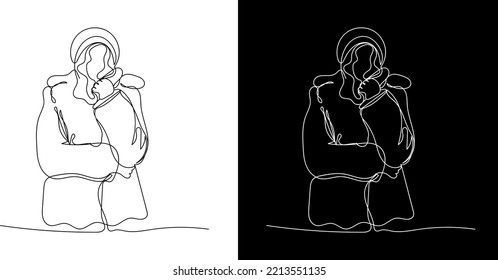 winter continuous line. line drawing of women's clothing in winter