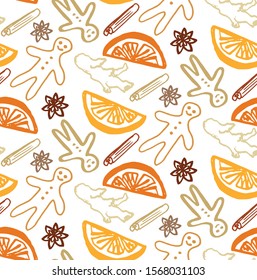 Winter cookie spice cute hand drawn doole pattern background