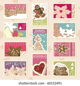 winter cookies postage stamps