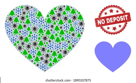 Winter Covid combination love heart, and scratched No Deposit red rosette stamp imitation. Collage love heart is constructed of covid, fir-tree, and snow flake icons.