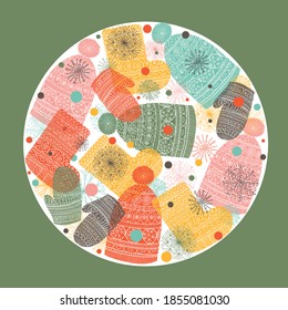 Winter cozy clothes. Vector cute postcard.