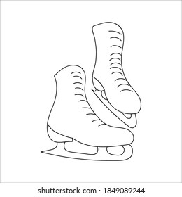 Winter Cozy mood concept. line art pair of skates. For your creative design. Ice skating symbol of winter. Outline abstraction. Modern Hand drawn vector illustration isolated on white background