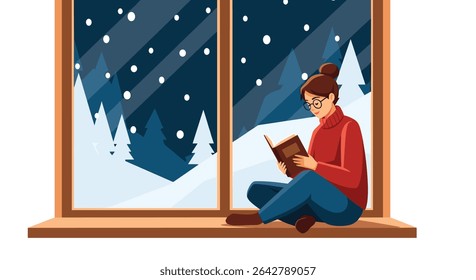 Winter Cozy Reading by the Window A Perfect Scene for Relaxation and Contemplation