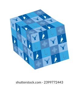 Winter cube in Bauhaus abstract Geometric style. Geometry Cube isolated transparent background. Vector illustration can used t-shirt print, game logo, web element.