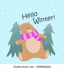 Winter cute bear character vector background design. Suitable for backgrounds, wallpapers and etc. Vector illustration