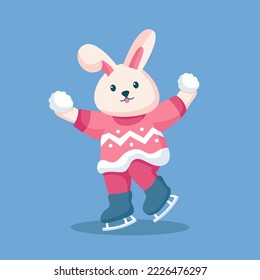 Winter Cute Bunny with Snowball Character Design Illustration