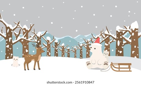 Winter cute forest animals. vector illustration.