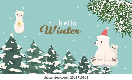 Winter cute forest animals. vector illustration.